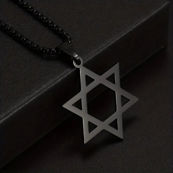 Black SS Magen Star of David Pendant Necklace Laser Cut - Picture 1 of 5